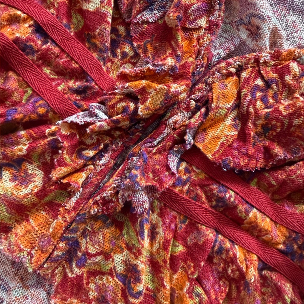 NWT Free People Rudi Ruffle Cropped Top Cherry Floral Blouse Boho - Picture 4 of 12